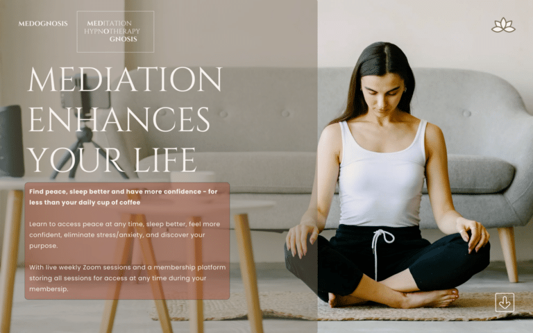 Woman meditating in peaceful home setting - Medognosis guided meditation and hypnosis Melbourne
